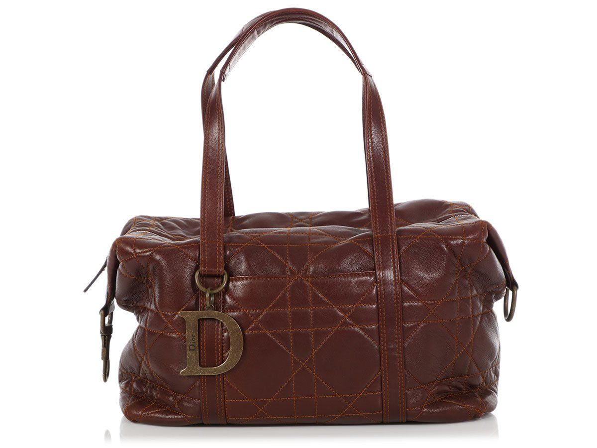 Dior Brown Cannage-Quilted Lambskin Satchel - Ann's Fabulous Closeouts