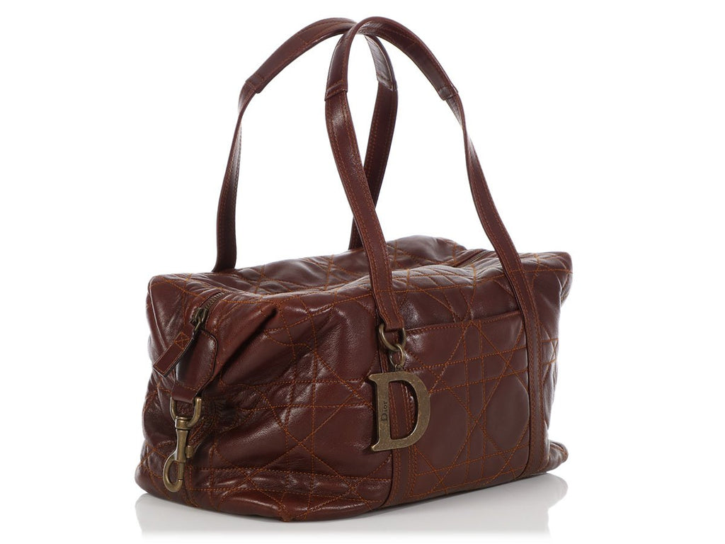 Dior Brown Cannage-Quilted Lambskin Satchel