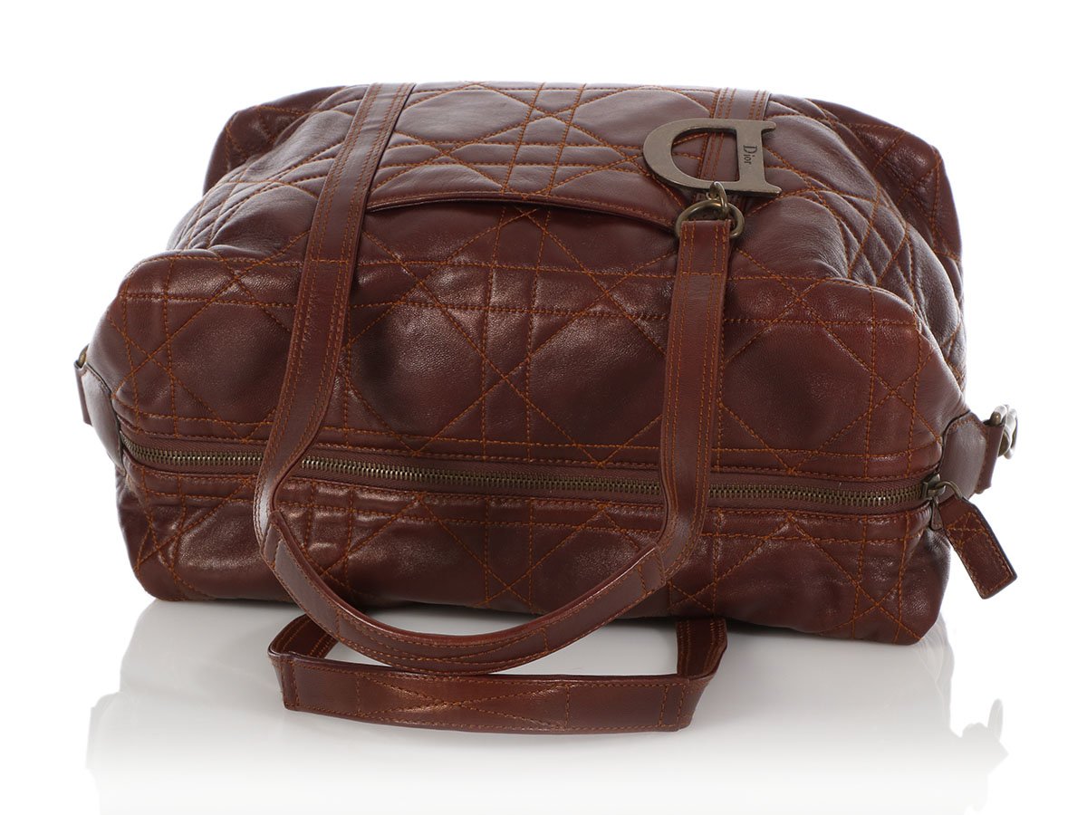 Dior Brown Cannage-Quilted Lambskin Satchel - Ann's Fabulous Closeouts
