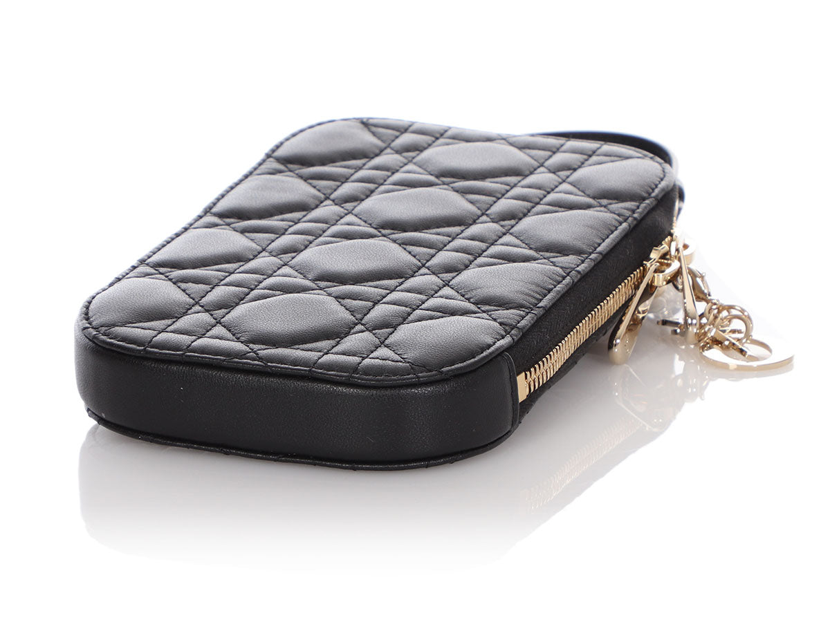 Dior - Lady Dior Phone Holder Black Patent Cannage Calfskin - Women