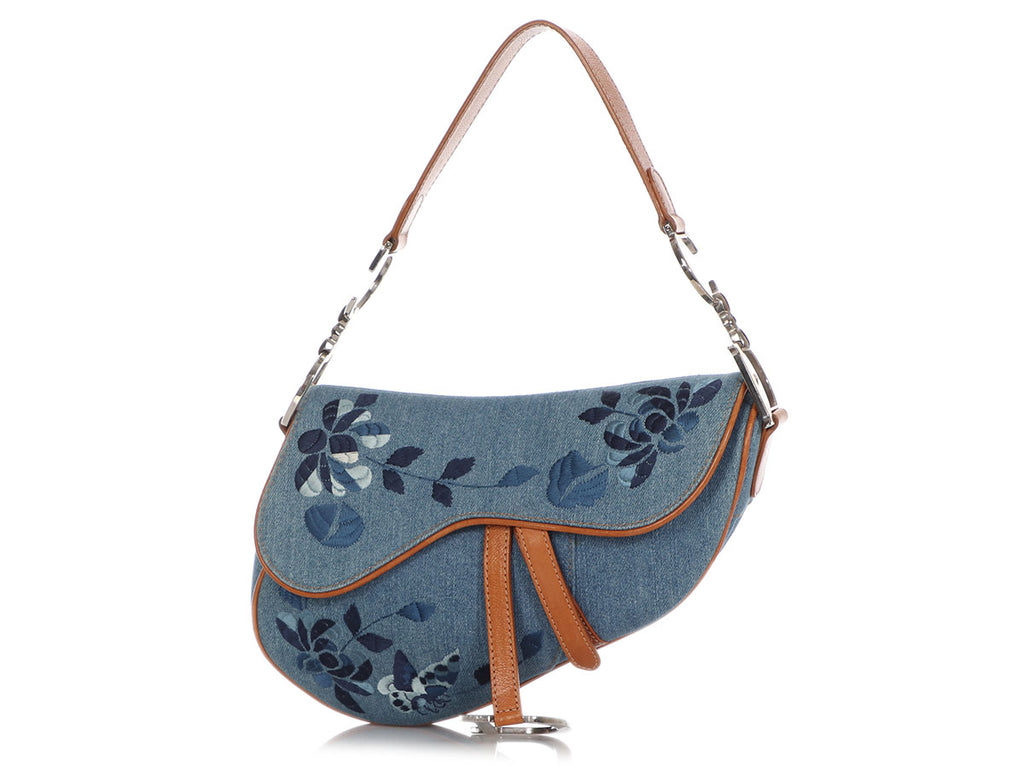 Dior Denim Embroidered Saddle Bag