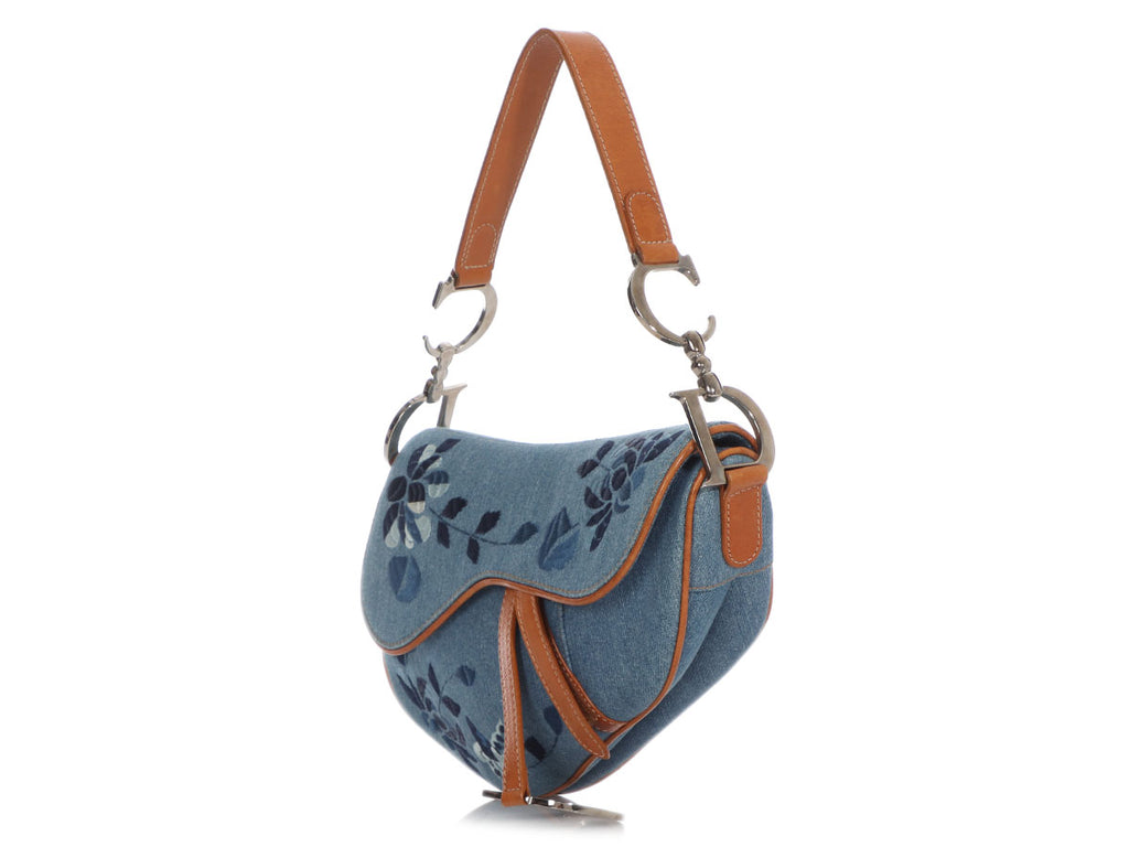 Dior Denim Embroidered Saddle Bag