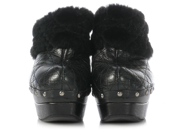 Dior Ice Cannage Quilted Shearling Clog Platforms