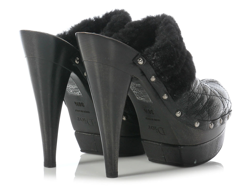 Dior Ice Cannage Quilted Shearling Clog Platforms