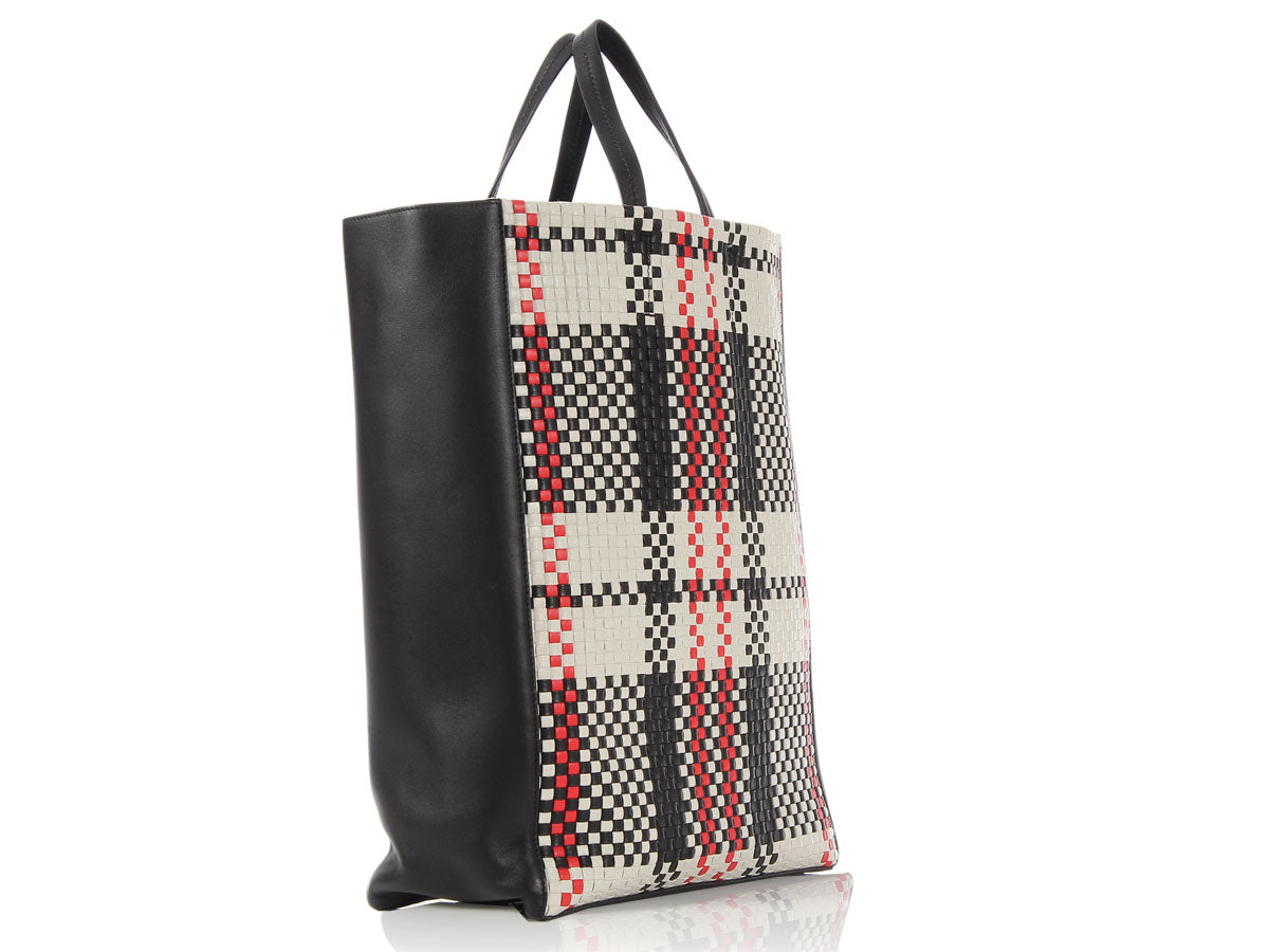 Classic Tweed Plaid Tote Bag With Twilly Scarf Decor, Large Capacity