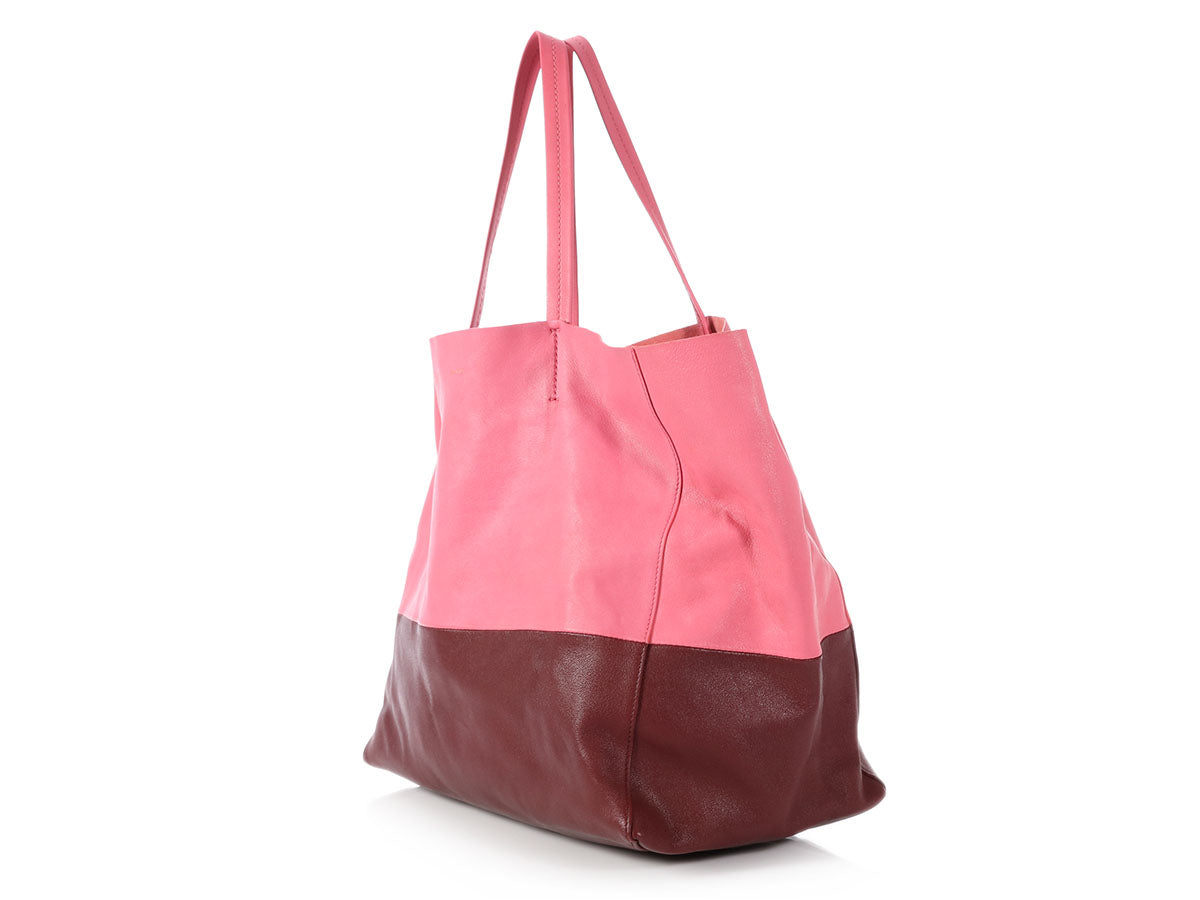 Celine Red/Black Bicolor Lambskin Leather Horizontal Cabas Tote Bag
