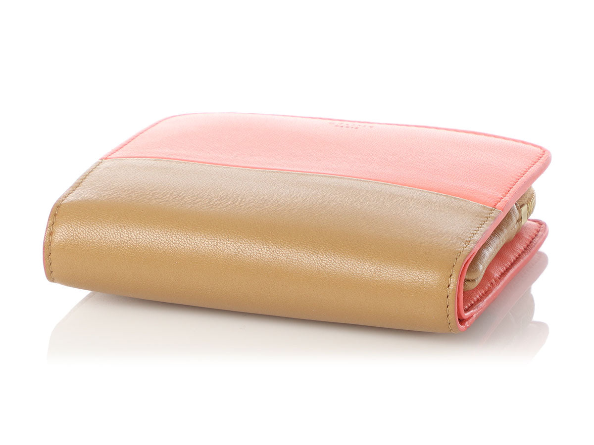 Celine Pink/Beige Leather Zip Around Compact Wallet Celine