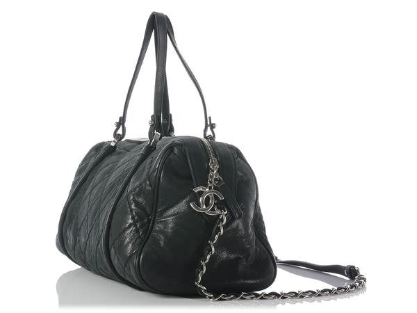 CHANEL Vintage Leather Boston Shoulder Bag Black