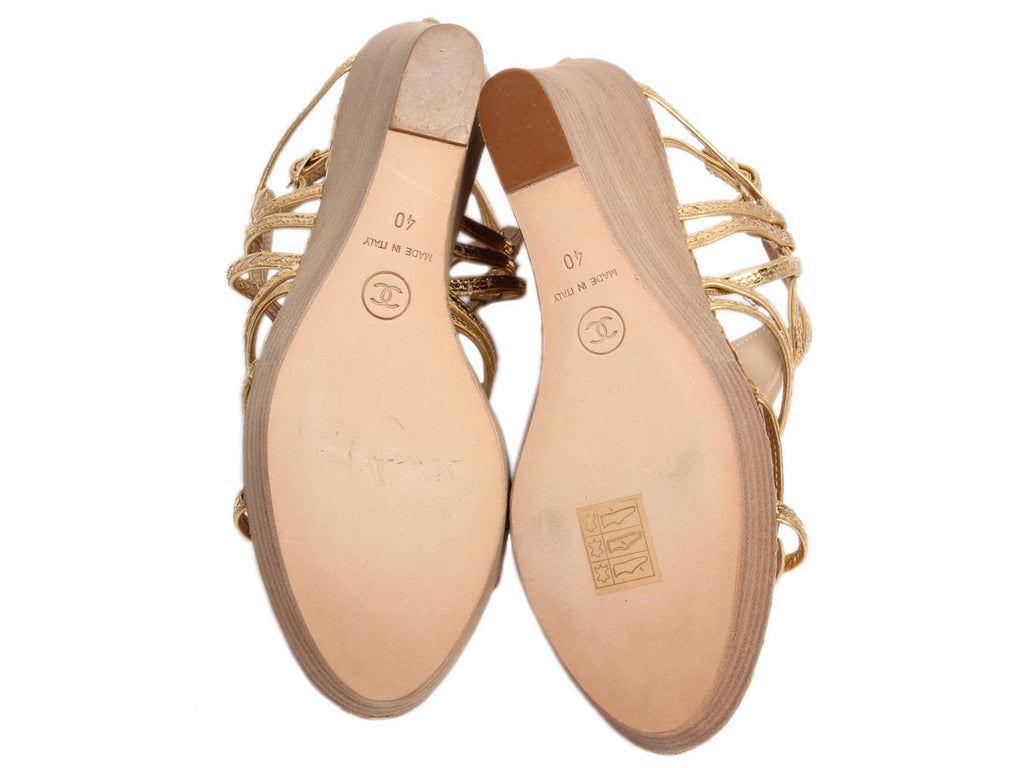 Chanel Gold Python Wedge Sandals