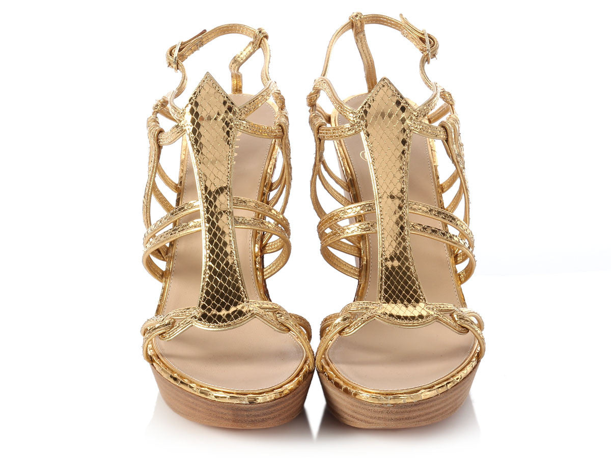 Auth. Dolce&Gabbana Gold Wedge Heeled Sandals | Gold wedge heels, Dolce  gabbana gold, Wedge heel sandals