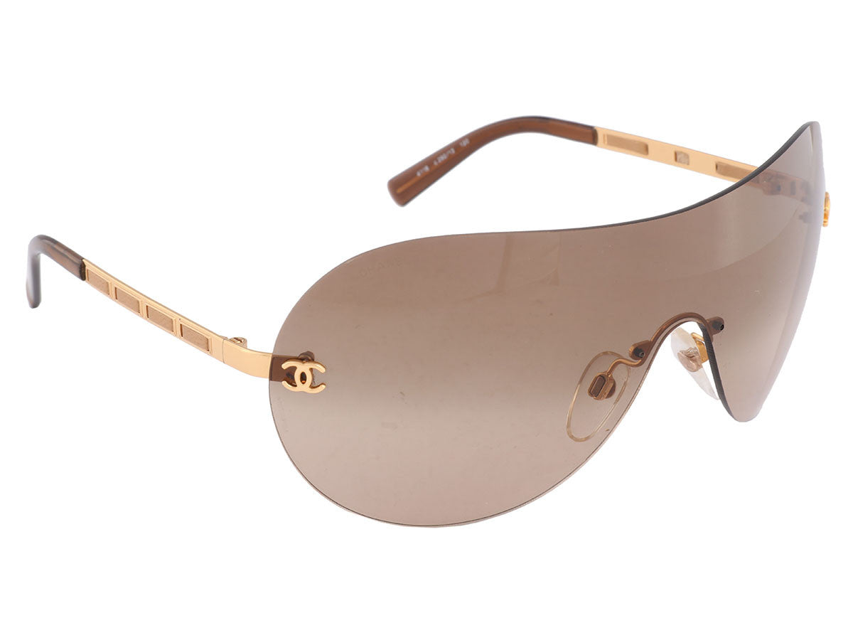 Chanel Gold Metal Frame Brown Tint CC Logo Sunglasses-4099 - Yoogi's Closet