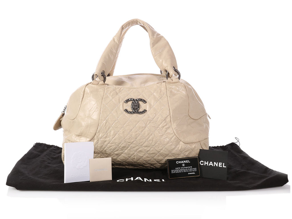 Chanel Extra Large Cream Crinkled Calfskin Bowler