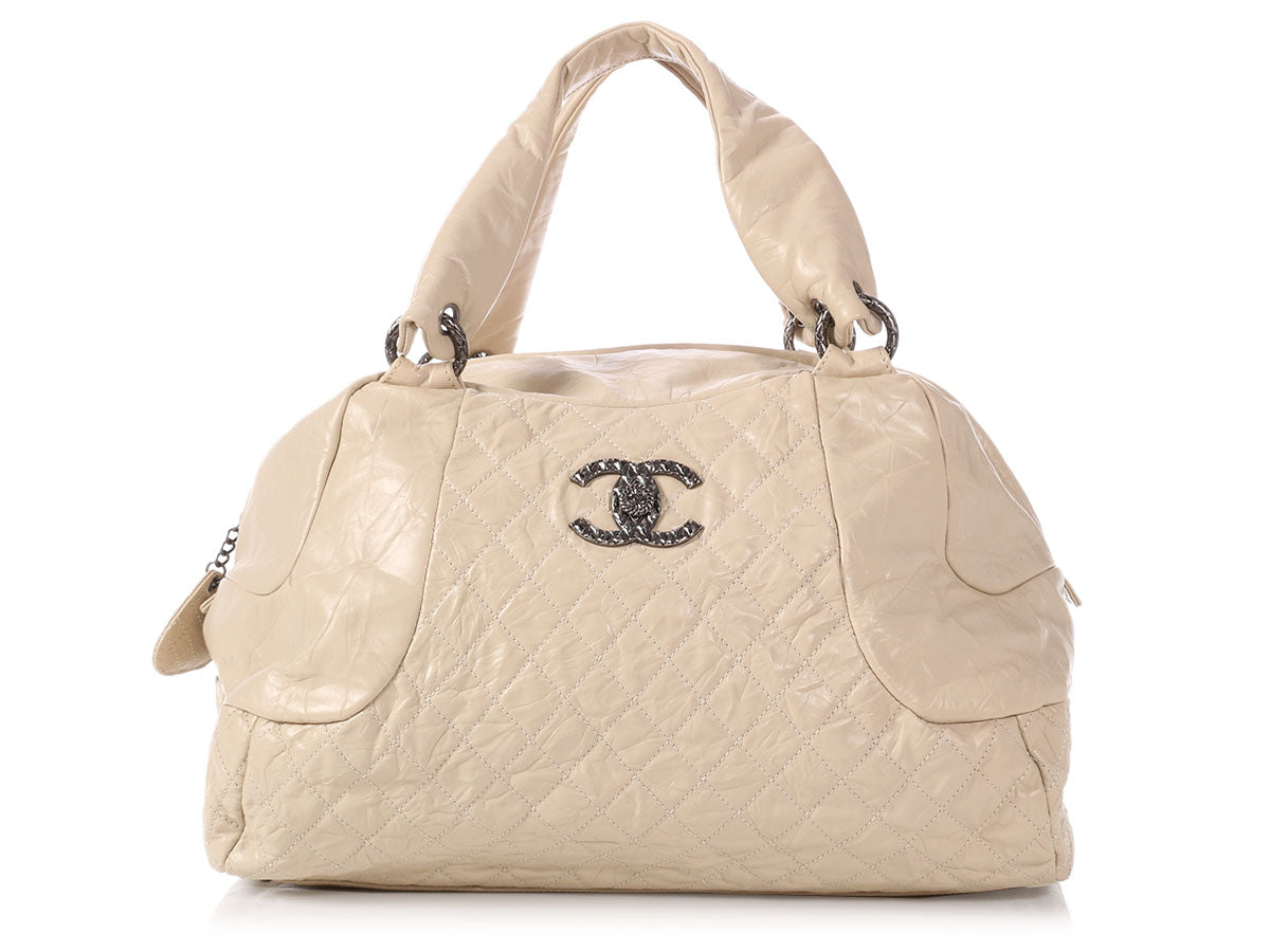 Chanel Extra Large Cream Crinkled Calfskin Bowler - Ann's Fabulous Closeouts