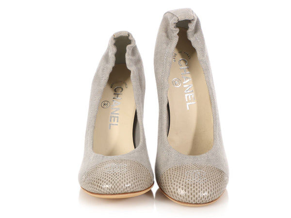 Chanel Gray Fabric and Snake Ballet Pumps