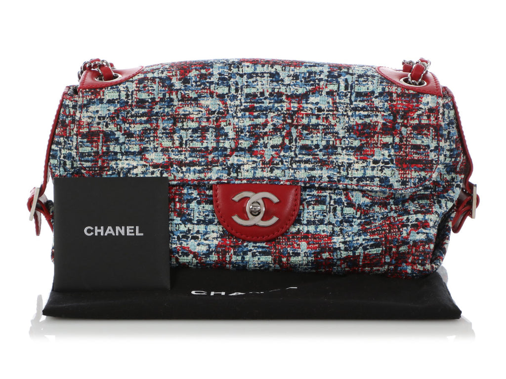 Chanel Red Leather and Tweed Flap