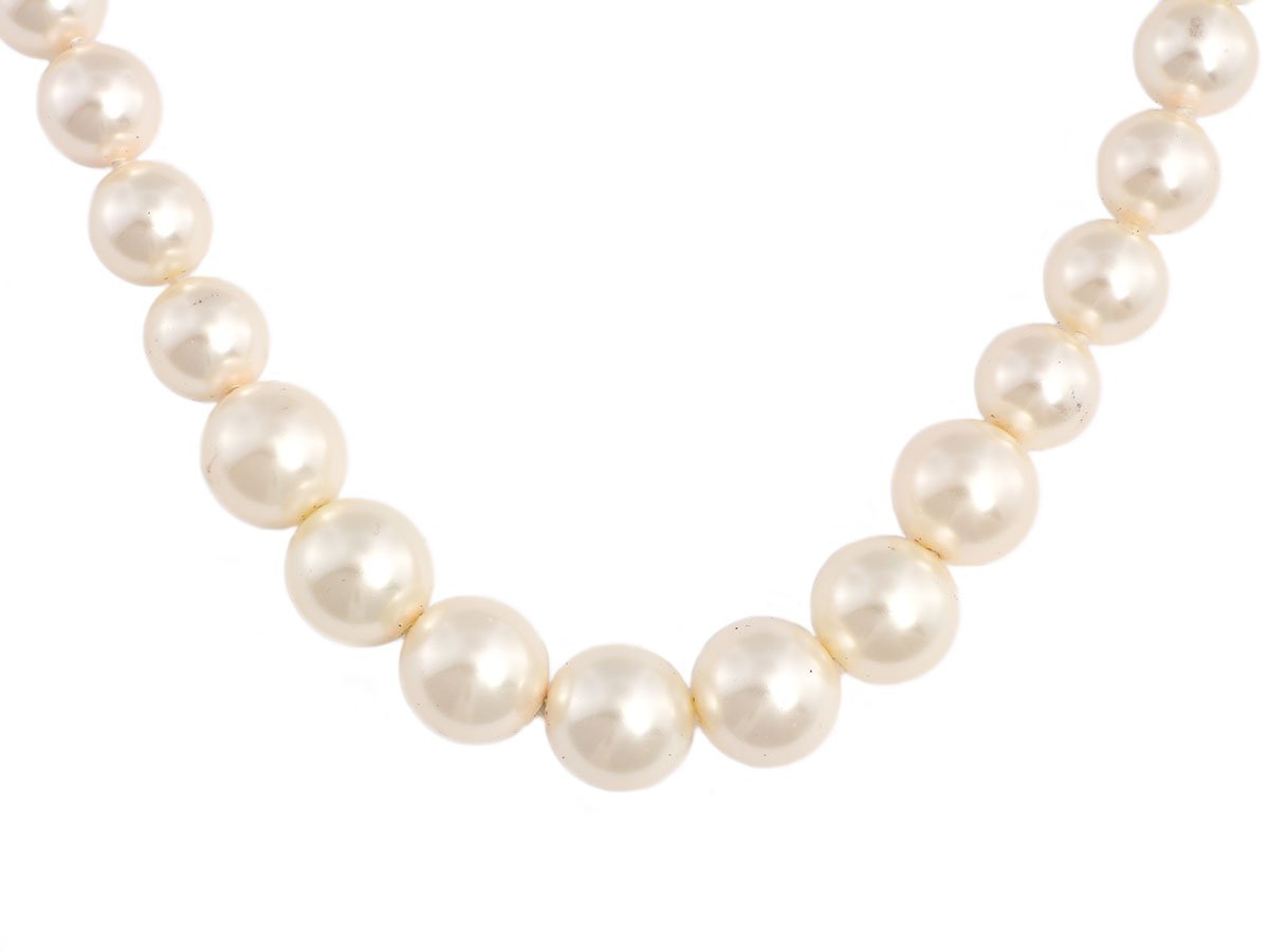 Guaranteed Authentic Chanel Faux Pearls Long Necklace, Resin & Enamel CC Bead Necklace 19”