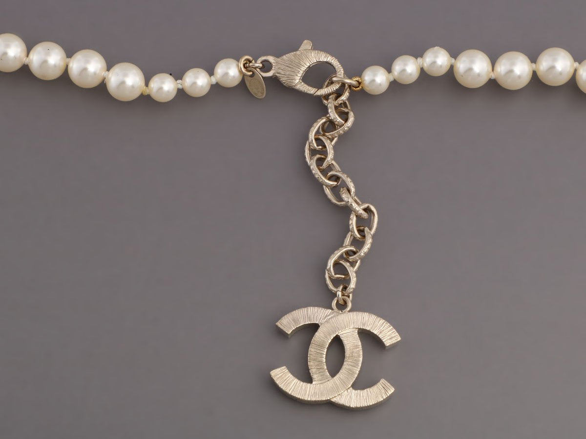Chanel Blackgray CC Logo Faux Pearl and Crystal Long Necklace  eBay