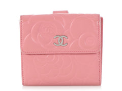 Authentic CHANEL Pink Camelia Leather CC Compact Wallet Snap Coin Purse  #53156