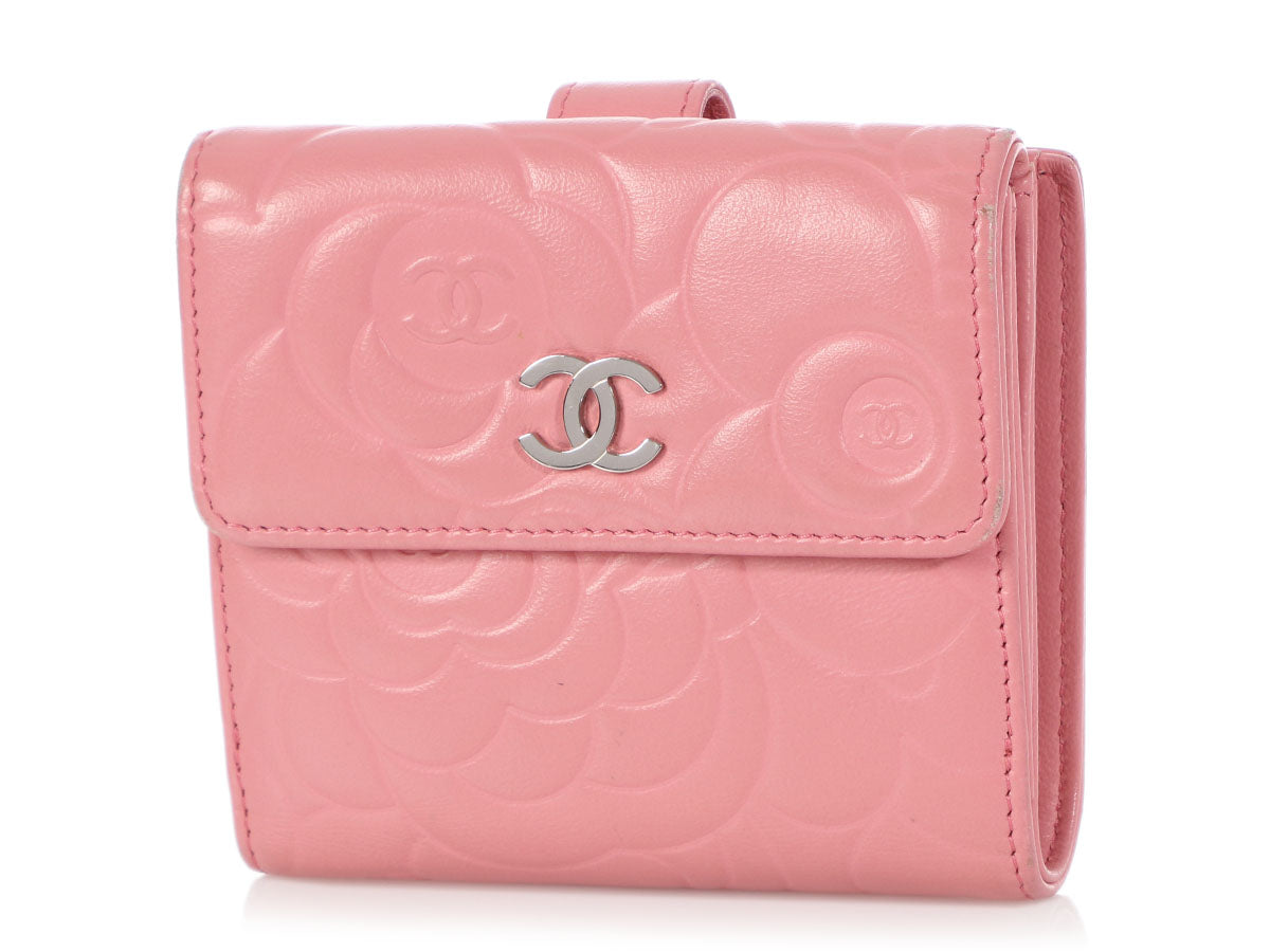 Chanel Zip Around Wallet Camellia Embossed Quilted Calfskin Small