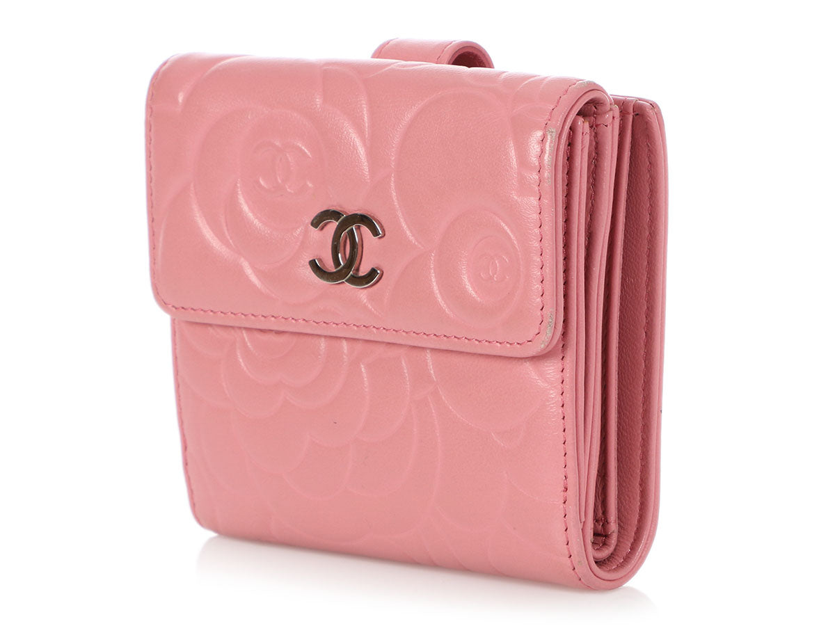 Chanel Pink Embossed Calfskin Camellia Compact Wallet