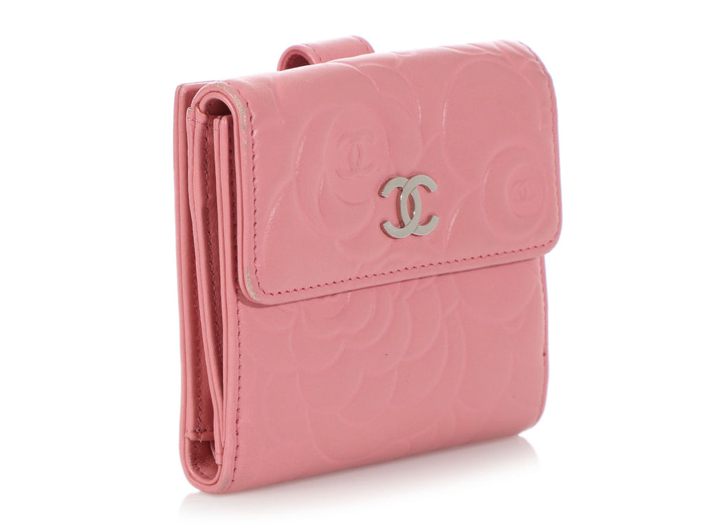 Chanel Pink Embossed Calfskin Camellia Compact Wallet