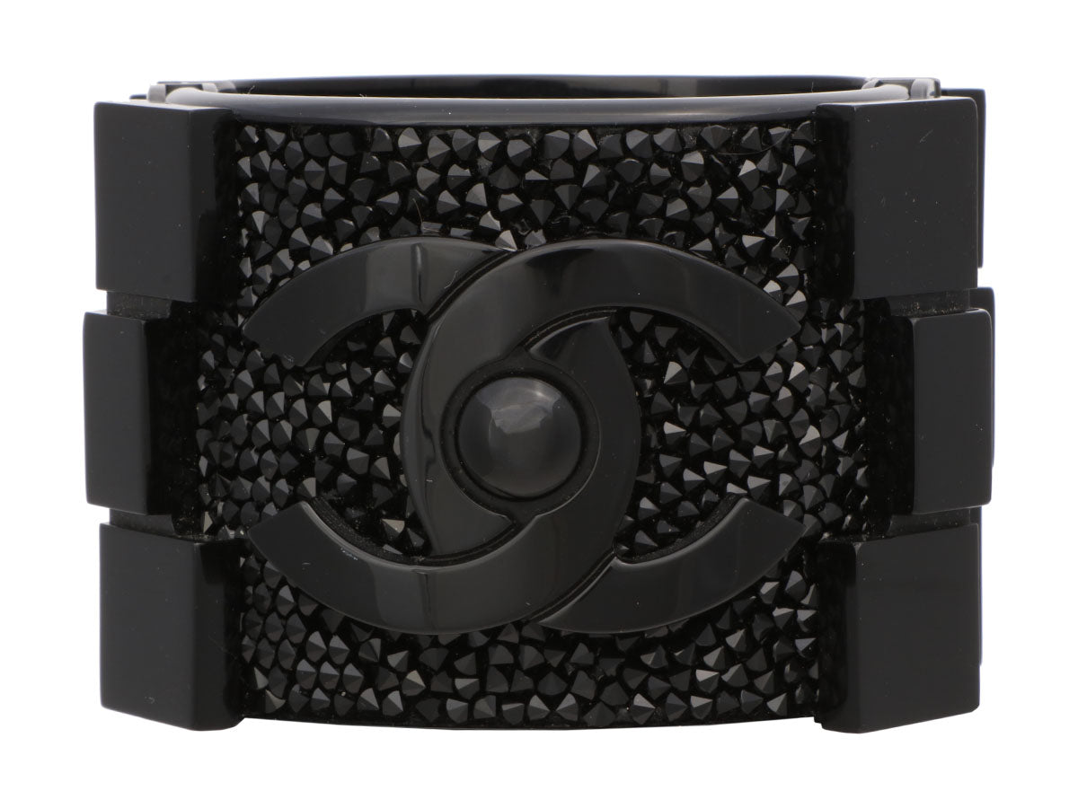 Chanel Limited Edition Black Crystal Lego Brick Boy Cuff - Ann's Fabulous  Closeouts