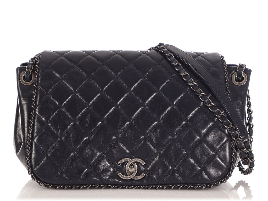 Chanel Navy Quilted Distressed Calfskin Chain Flap
