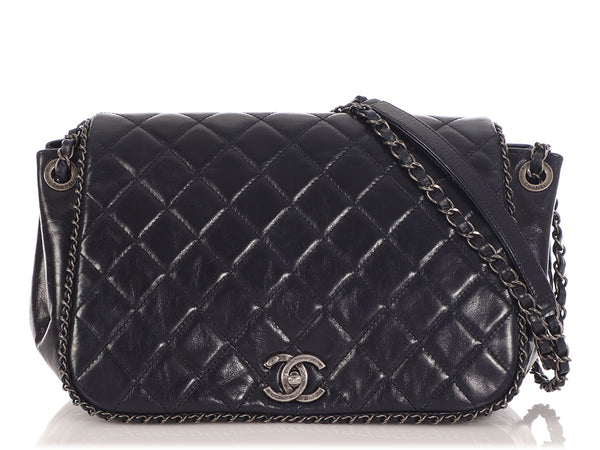 Chanel Grey Quilted Iridescent Calfskin Leather Large Accordion