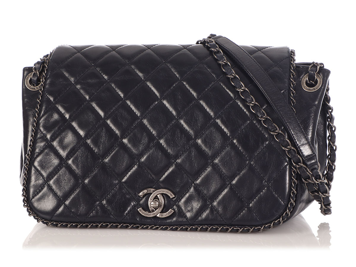 Chanel Black Calfskin Quilted Small CC Chain Accordion Tote Bag