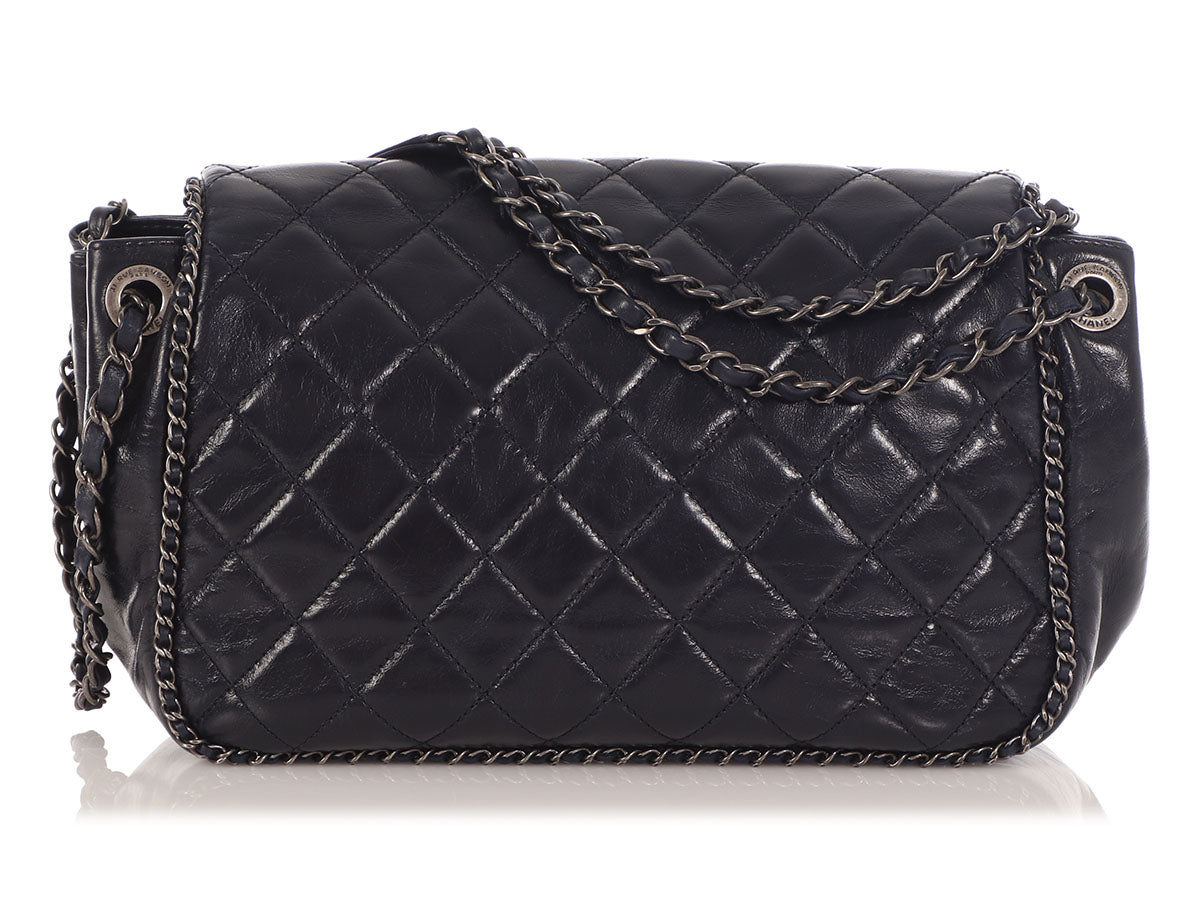 Chanel Navy Quilted Distressed Calfskin Chain Flap - Ann's
