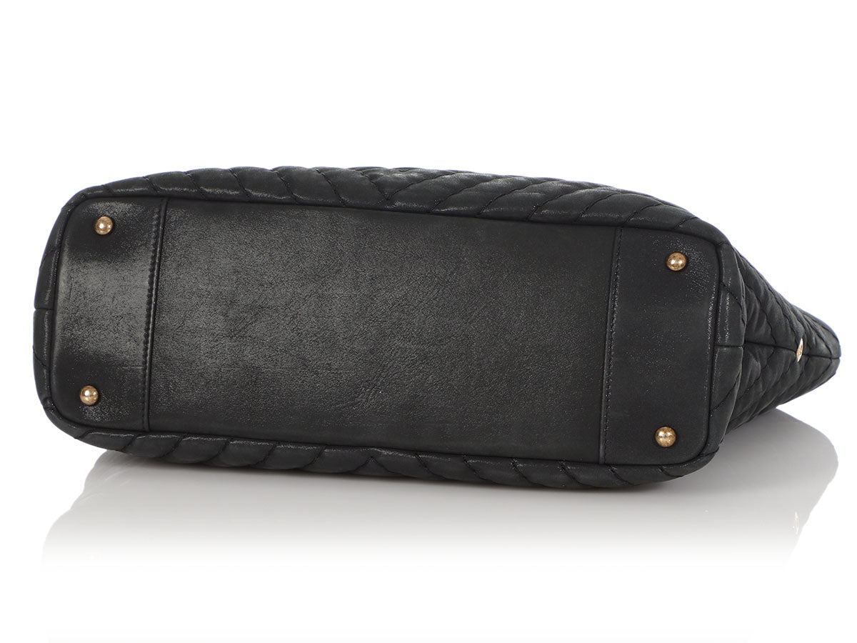 Chanel Black Calfskin Leather CC Large Shopping Tote Bag - Yoogi's Closet