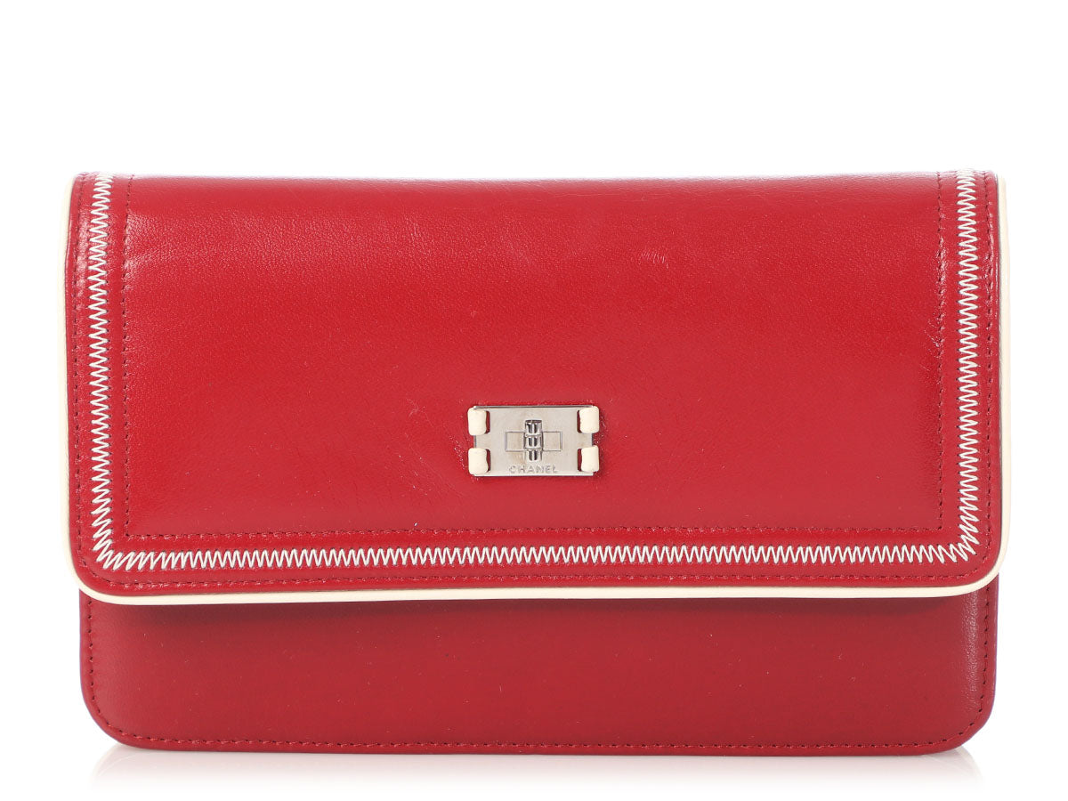 Chanel Red Distressed Leather Wallet on a Chain WOC - Ann's
