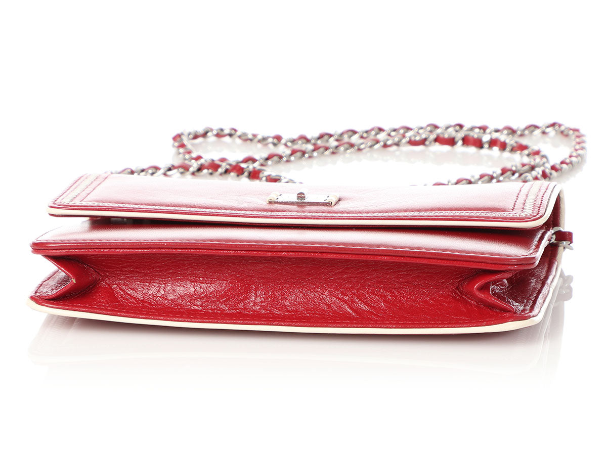 Chanel Red Distressed Leather Wallet on a Chain WOC - Ann's