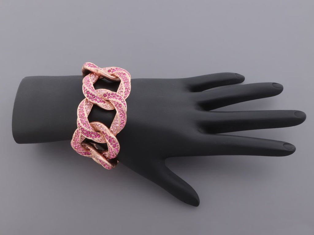 Chanel Rose Gold-Tone Pink Crystal Link Logo Bracelet