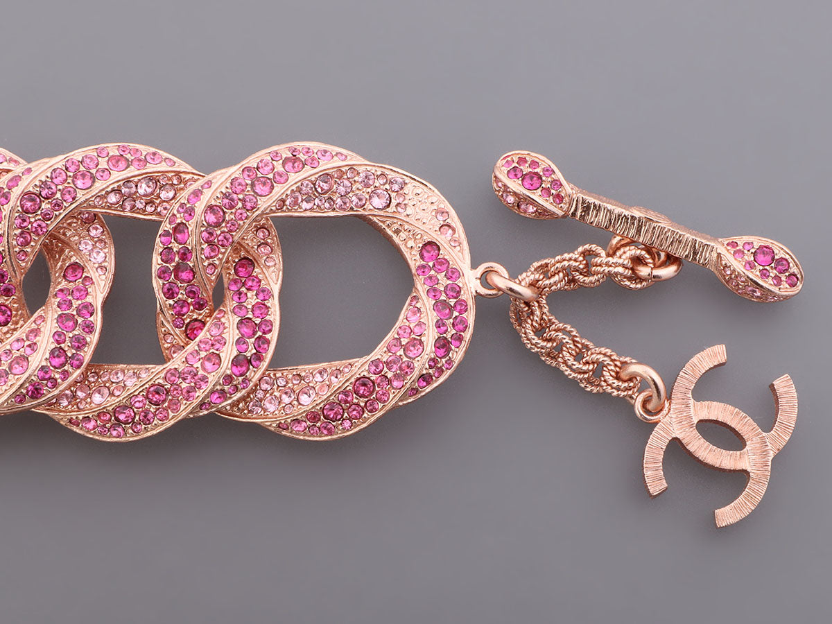 Chanel Rose Gold-Tone Pink Crystal Link Logo Bracelet - Ann's Fabulous  Closeouts