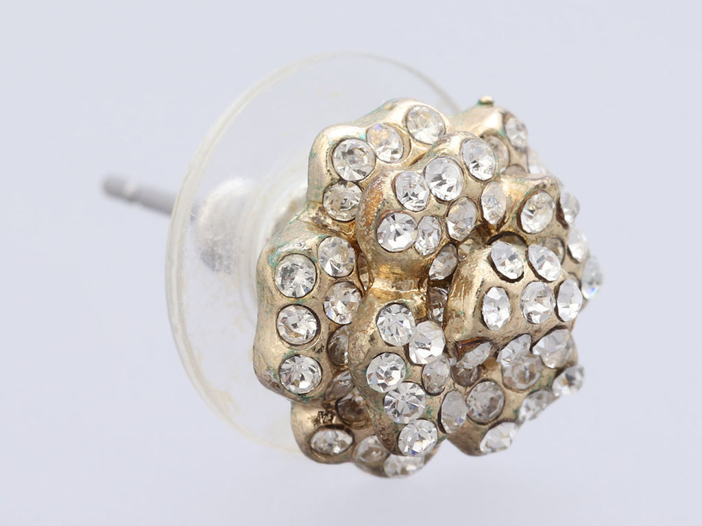 Chanel Gold-Tone Crystal Camellia Pierced Earrings