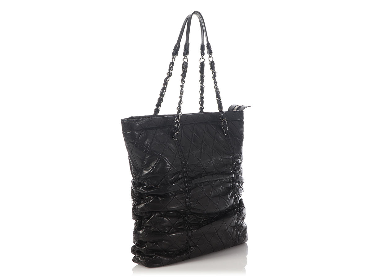 Chanel Quilted Lambskin Shoulder Bag With Chain Straps in Black