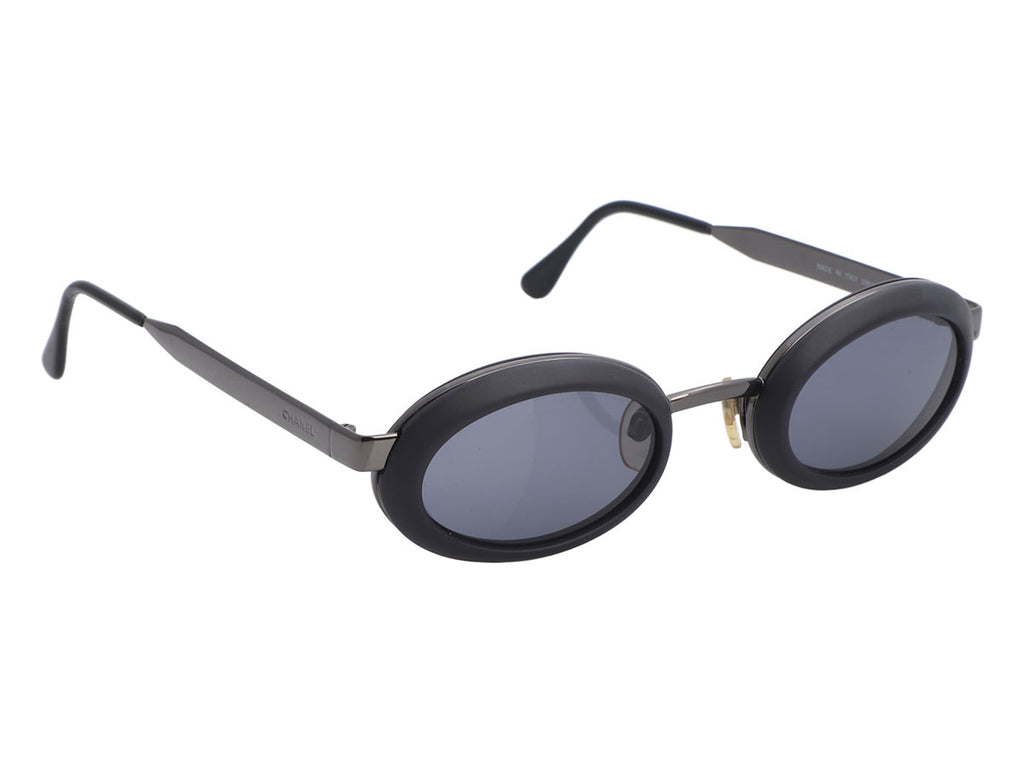 Chanel Small Matte Black Oval Sunglasses