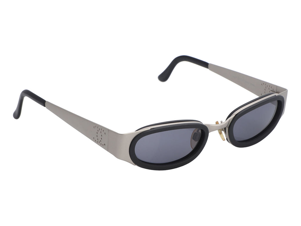 Chanel Black and Silver Oval Sunglasses