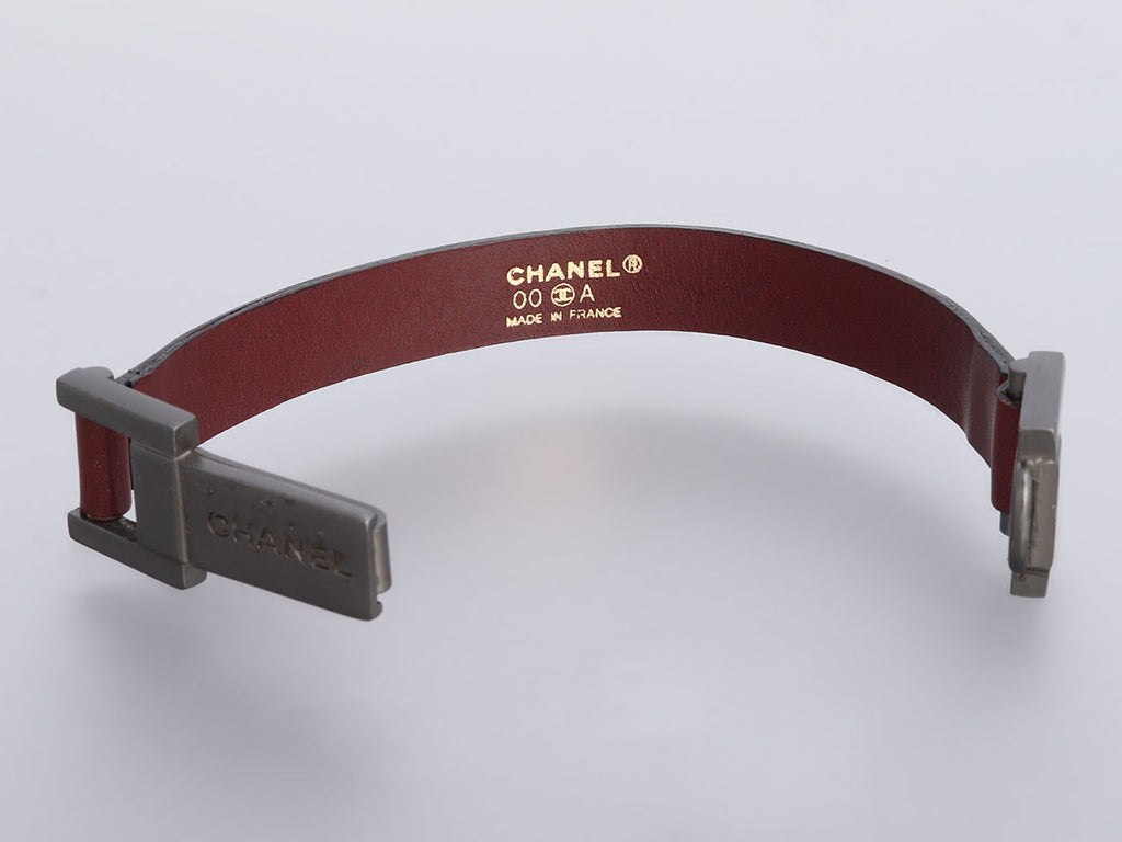 Chanel 00A Gunmetal and Brown Leather Bracelet