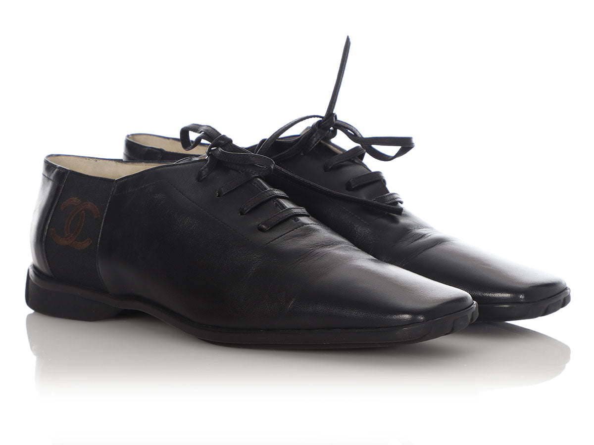 Chanel Black Leather Lace-Up Shoes - Ann's Fabulous Closeouts