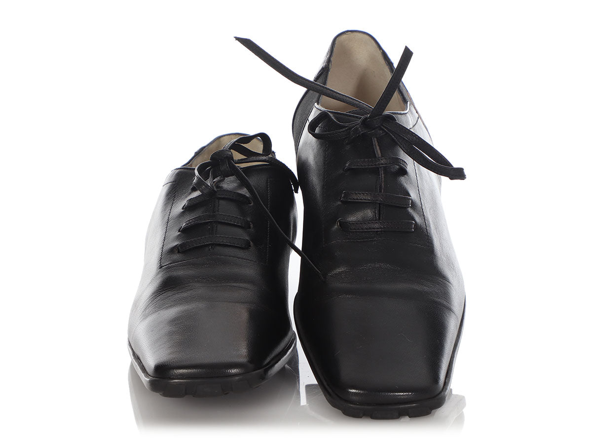 Chanel Black Leather Lace-Up Shoes - Ann's Fabulous Closeouts