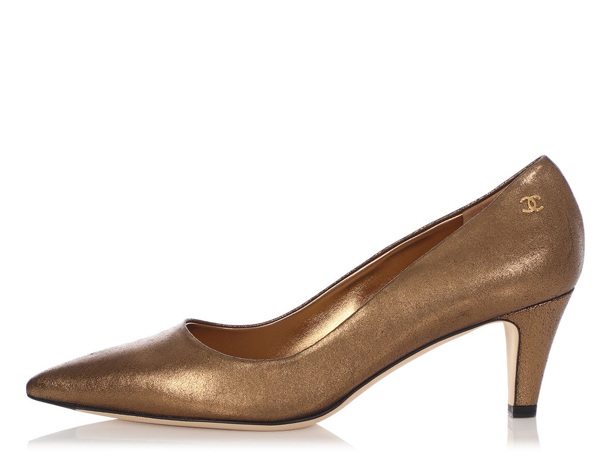 Chanel Dark Gold Leather Pumps - Ann's Fabulous Closeouts