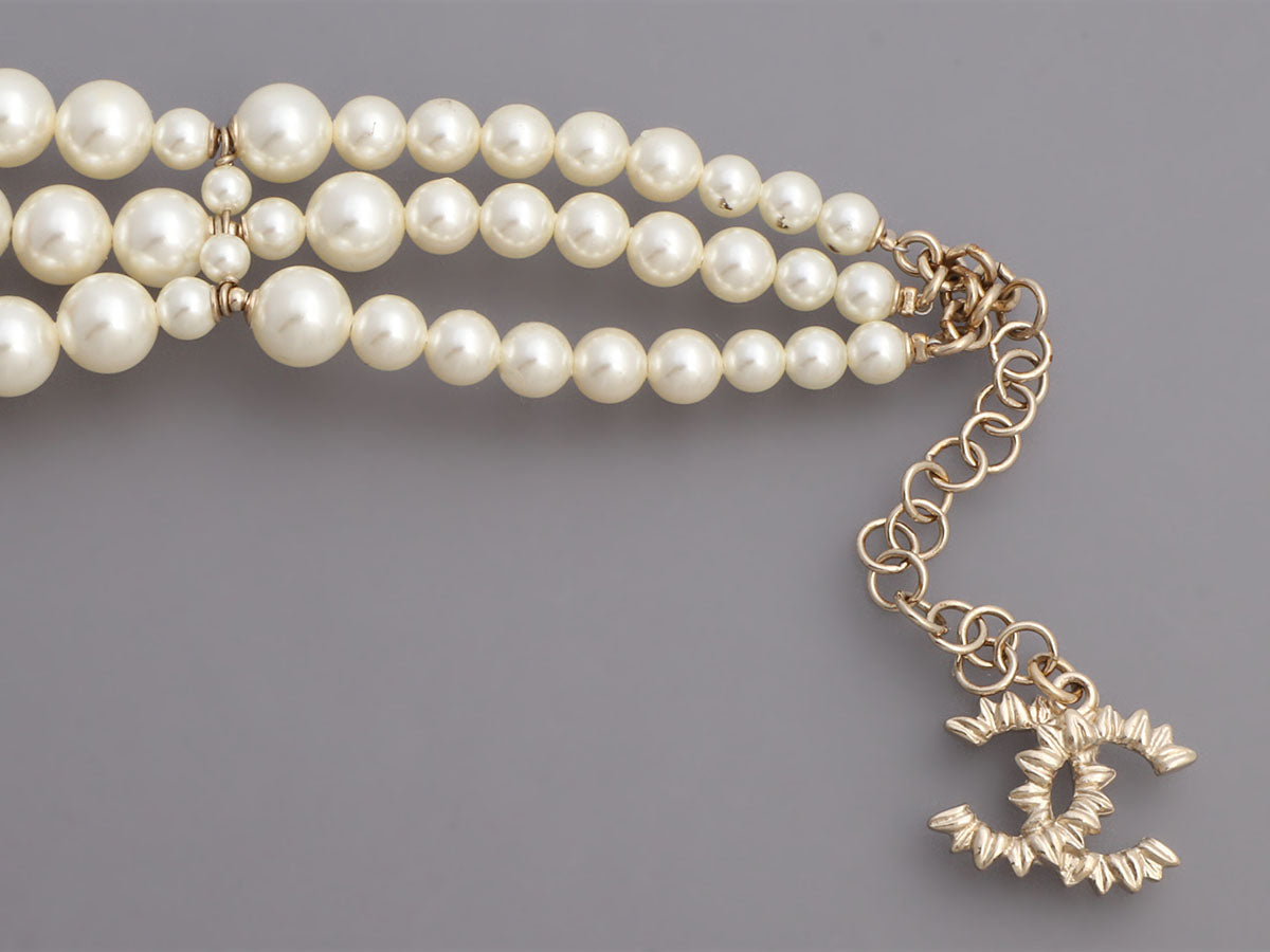 Chanel 3-Strand Pearl and Pastel Flower Choker Necklace - Ann's