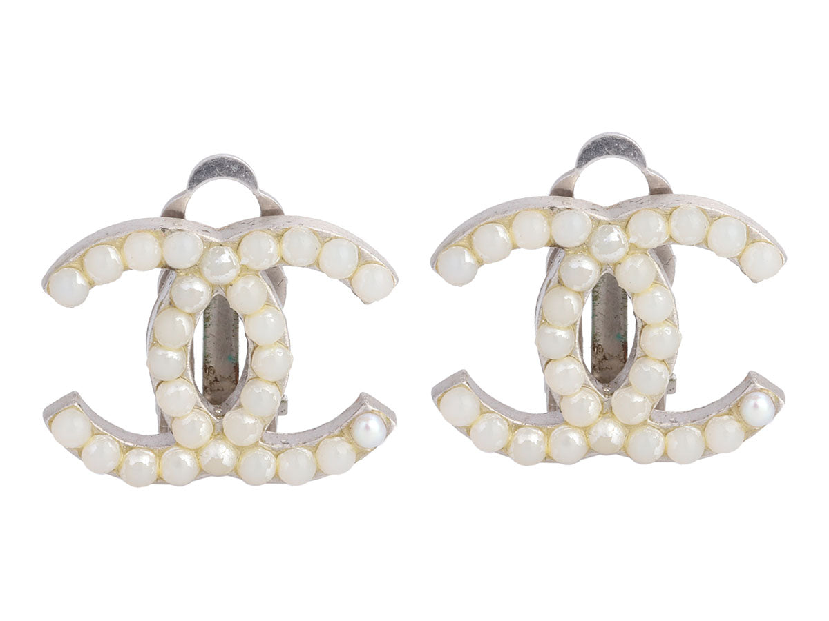 Chanel CC Dangling Chain Earrings Metal with Faux Pearls Gold 7568626