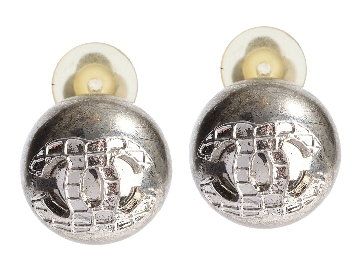 Chanel Vintage Silver-Tone CC Mirror Ball Clip-On Earrings - Ann's