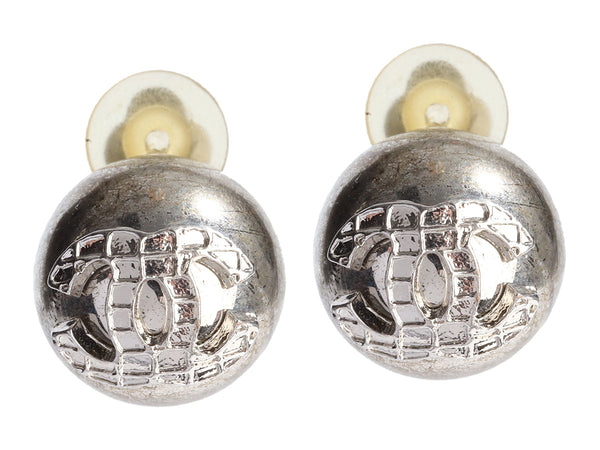 Chanel Vintage Silver-Tone CC Mirror Ball Clip-On Earrings