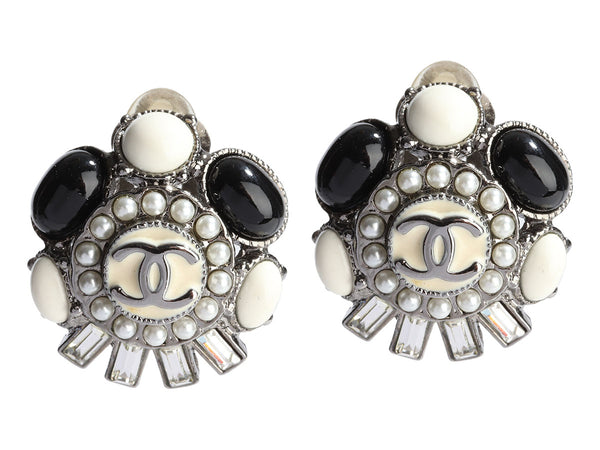 Chanel Glass Mirror CC logo Brooch and Clip Earrings Set