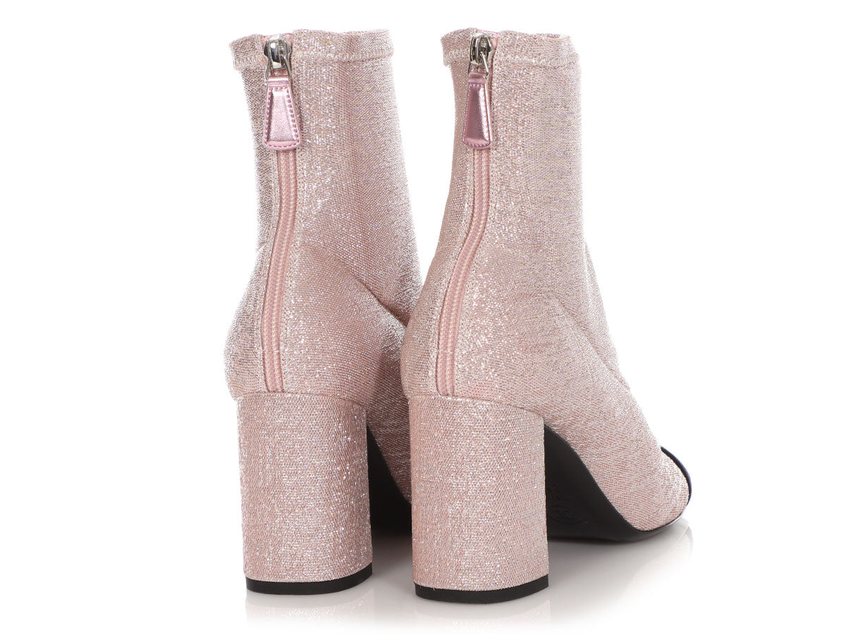 Chanel Pink and Black Sparkle Ankle Boots - Ann's Fabulous Closeouts