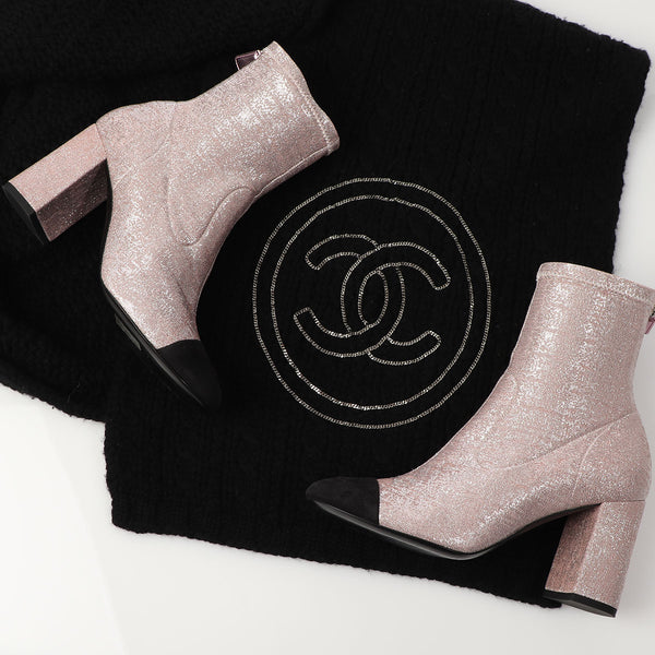 Chanel Pink and Black Sparkle Ankle Boots - Ann's Fabulous
